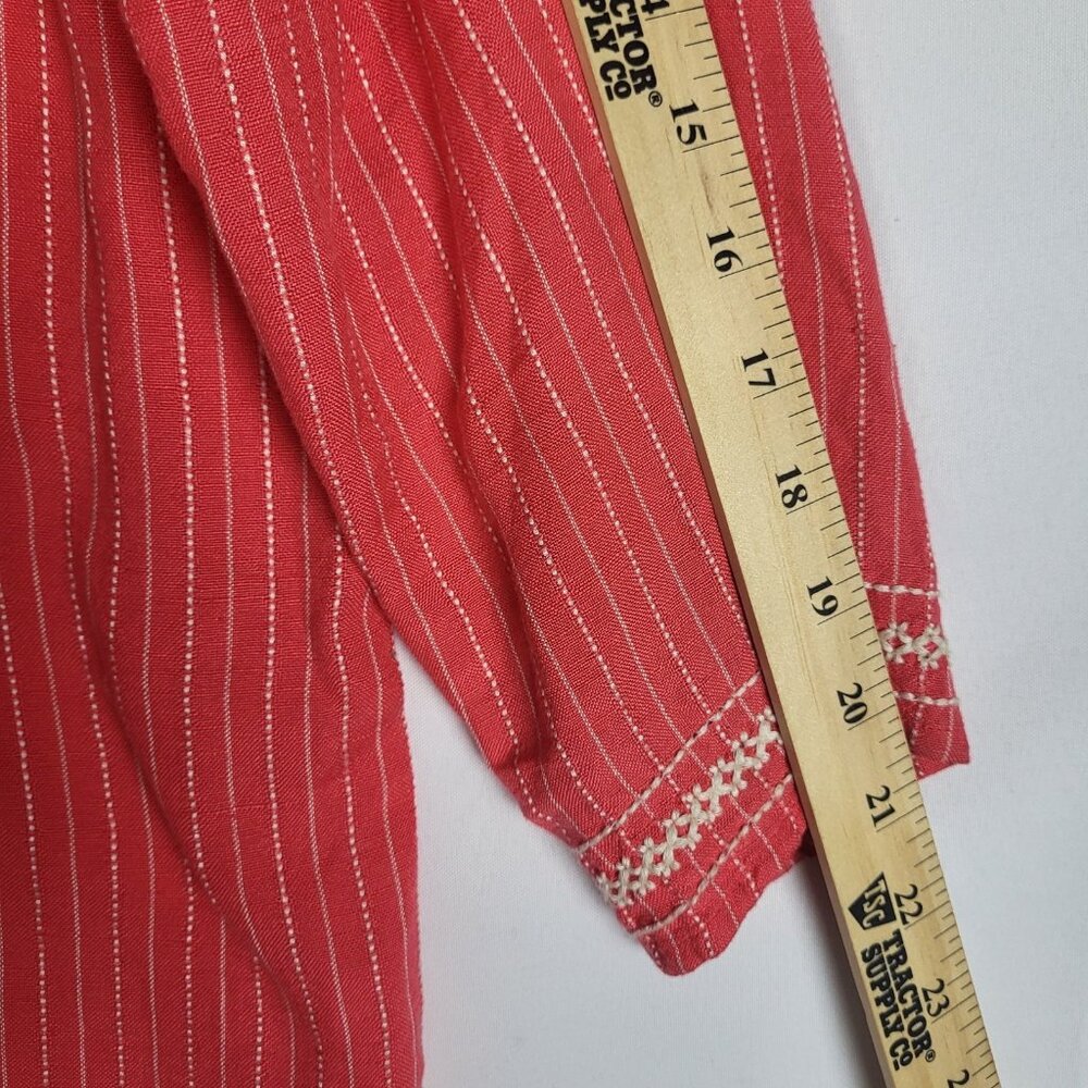 Eddie Bauer Linen Top Women's Large Coral Embroidered Boho Beachy‎ Striped - Picture 7 of 8